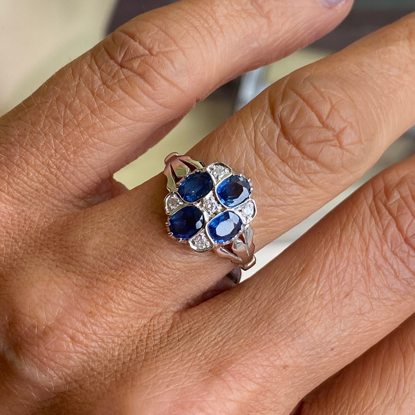 9ct White Gold Sapphire & Diamond Quattro Ring