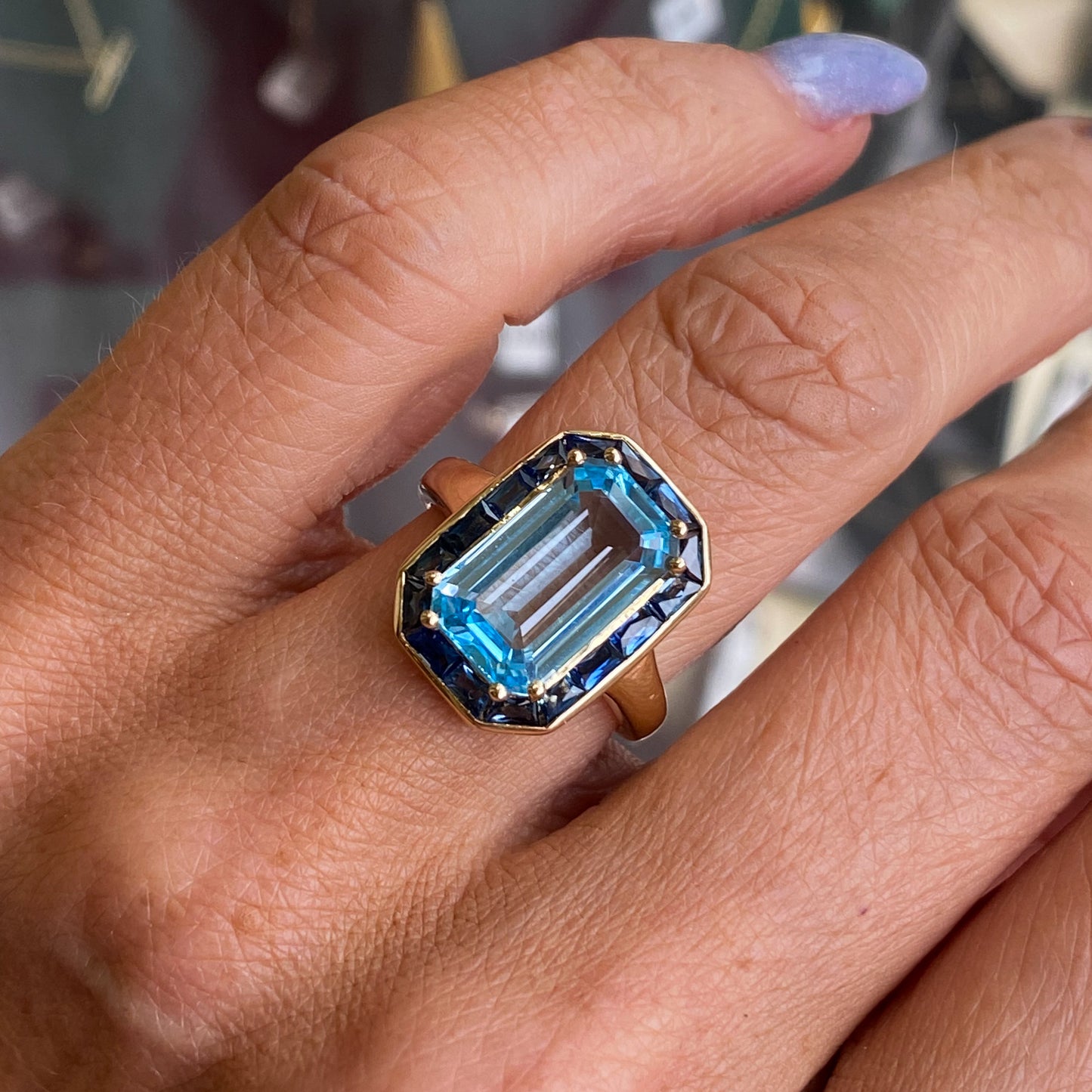 9ct Gold Sky Blue Topaz & Sapphire Ring