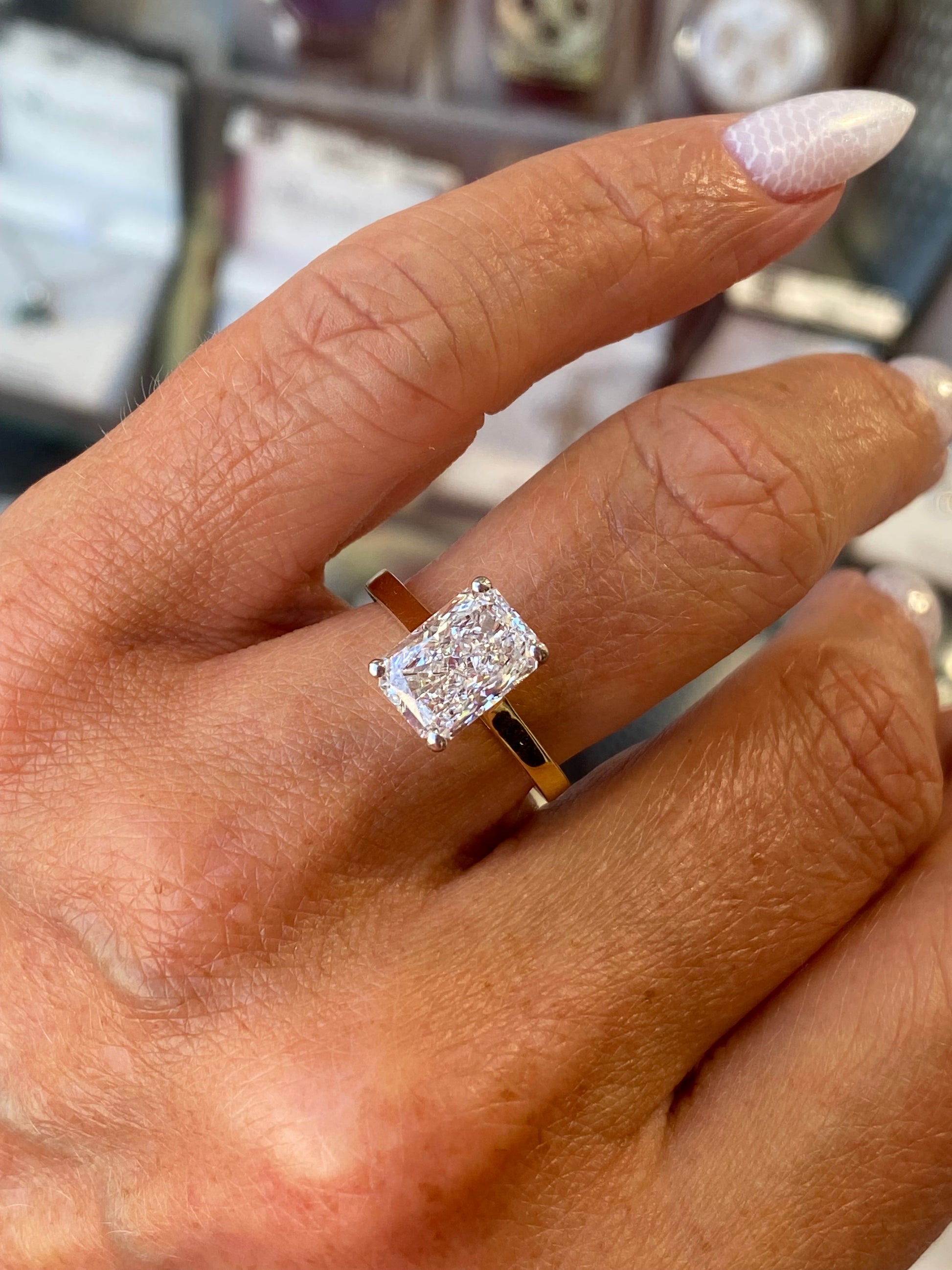 18ct Gold Solitaire Engagement Ring | Certificated Lab Radiant Cut 3.01ct - John Ross Jewellers