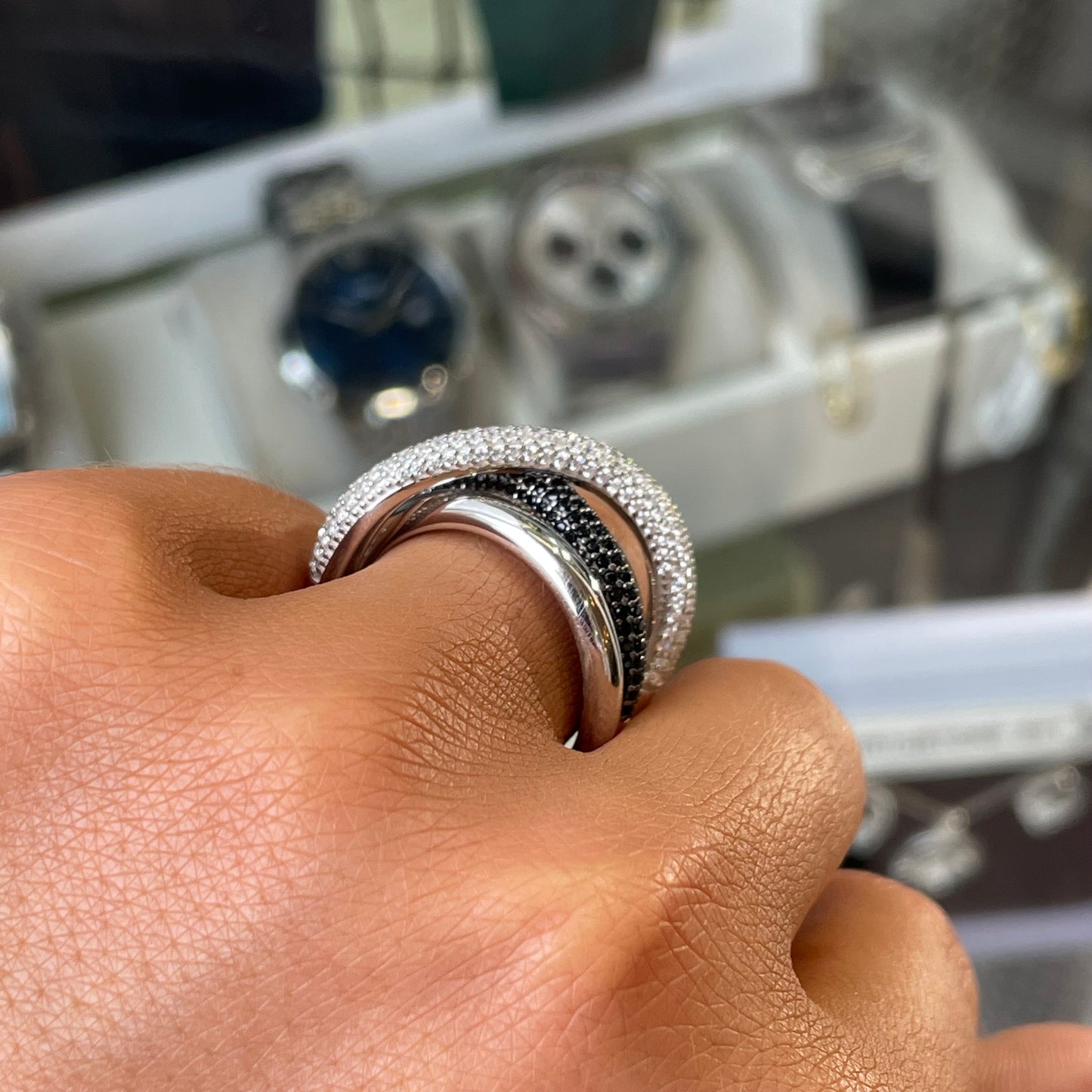 Silver Monochrome Crossover Ring - John Ross Jewellers