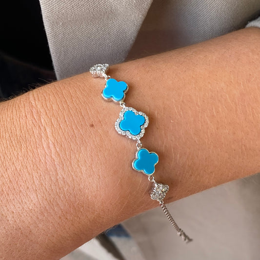 Silver CZ Bracelet | Turquoise Quatrefoil