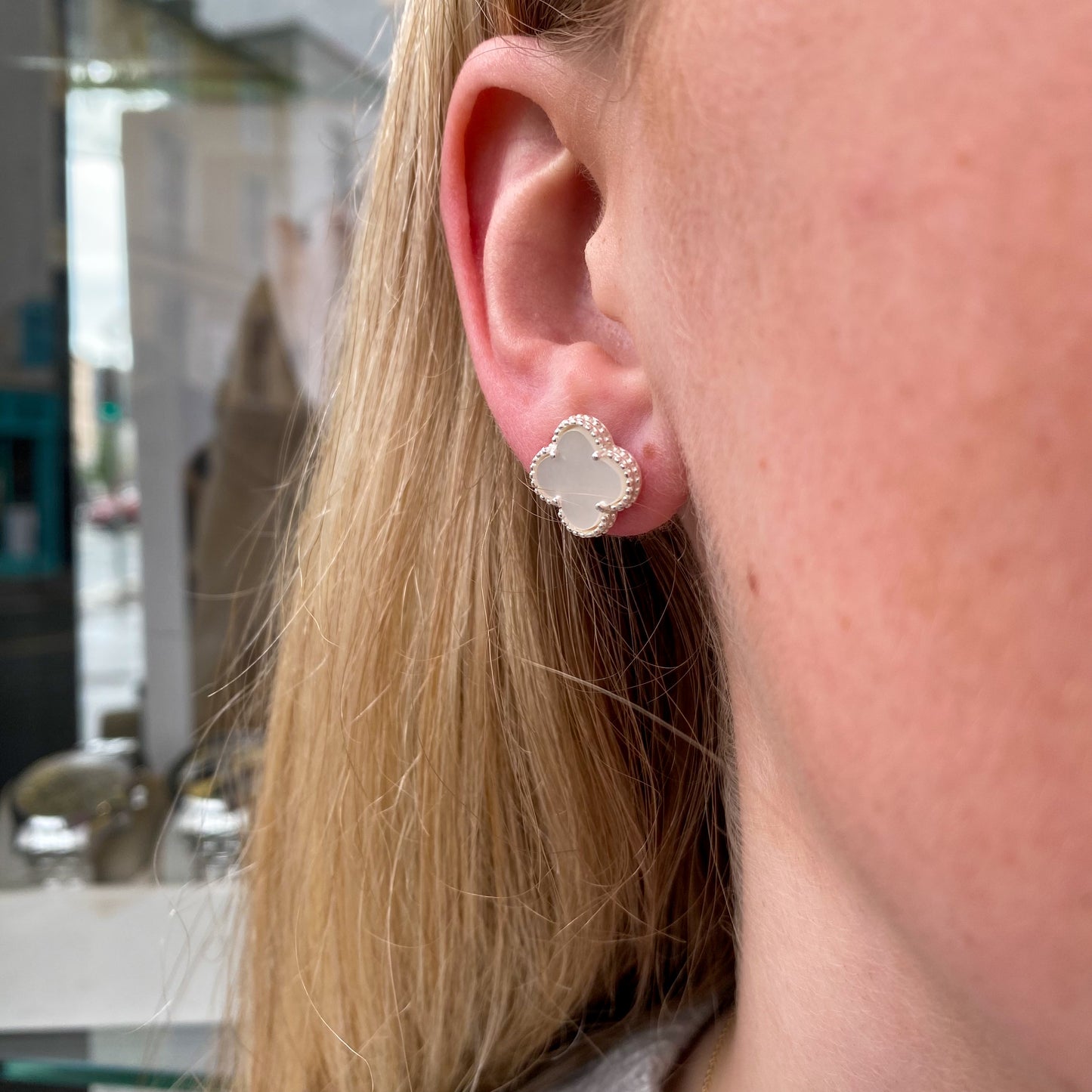 Silver Mother of Pearl Quatrefoil Stud Earrings - John Ross Jewellers