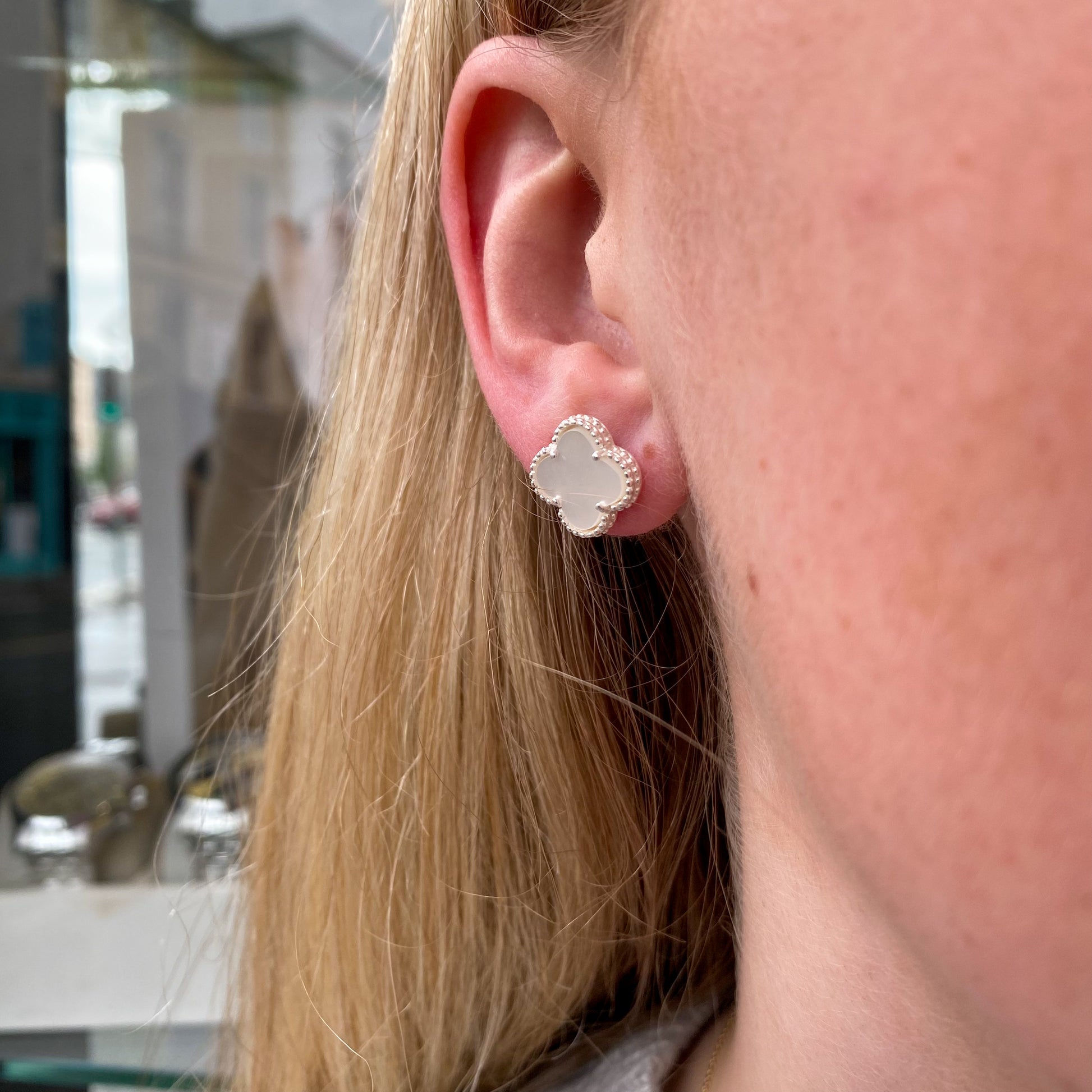 Silver Mother of Pearl Quatrefoil Stud Earrings - John Ross Jewellers