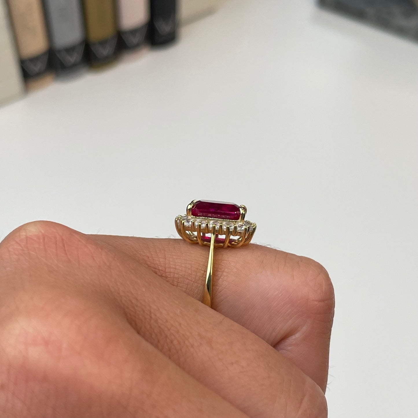 Sunshine Ruby Red CZ Emerald Cut Cluster Ring - John Ross Jewellers
