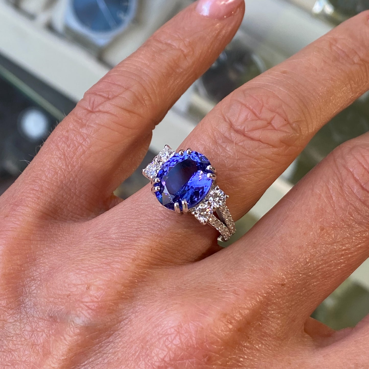 18ct White Gold Tanzanite & Diamond Ring - John Ross Jewellers