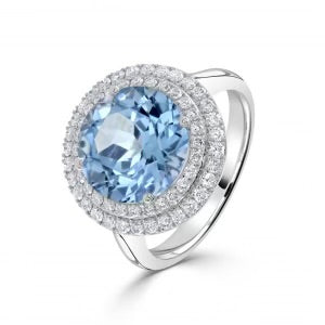 18ct White Gold Blue Topaz & Diamond Statement Ring