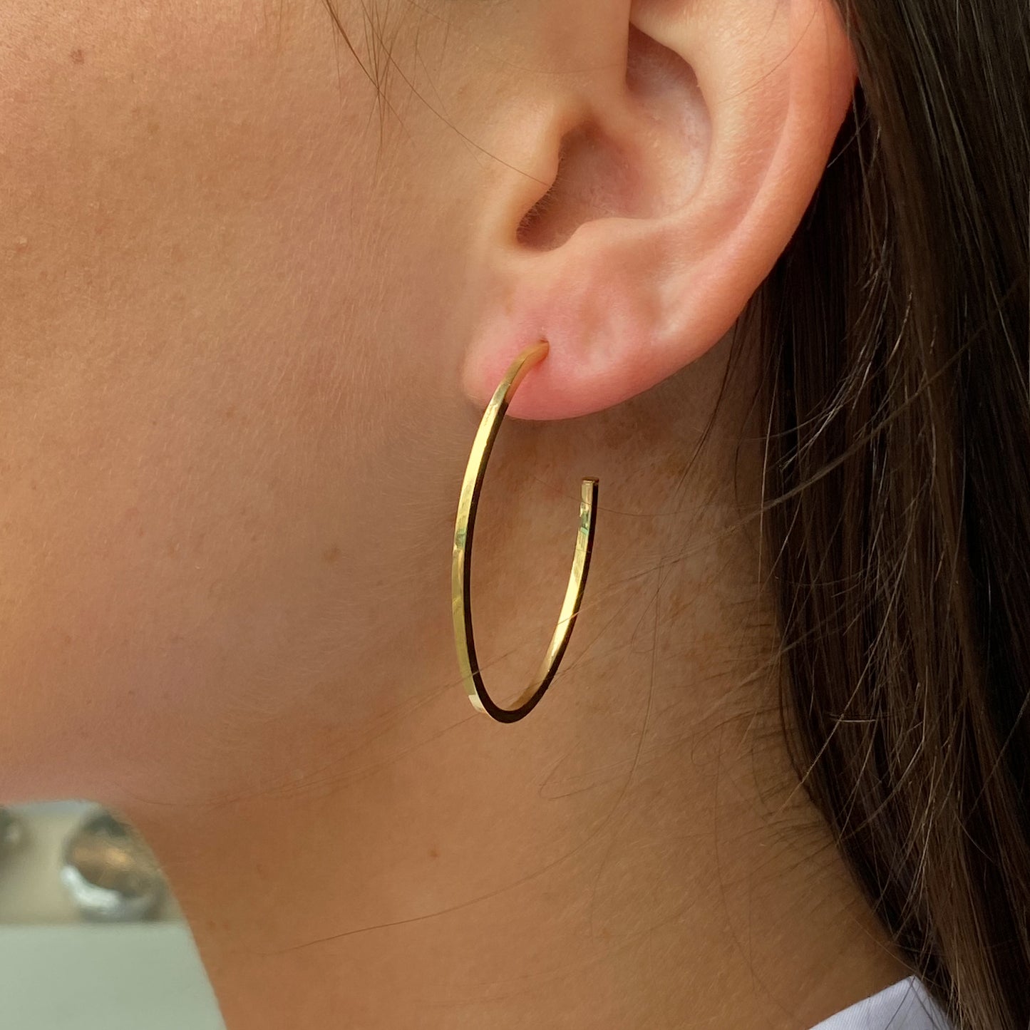 9ct Gold Oval Skinny J Hoop Earrings