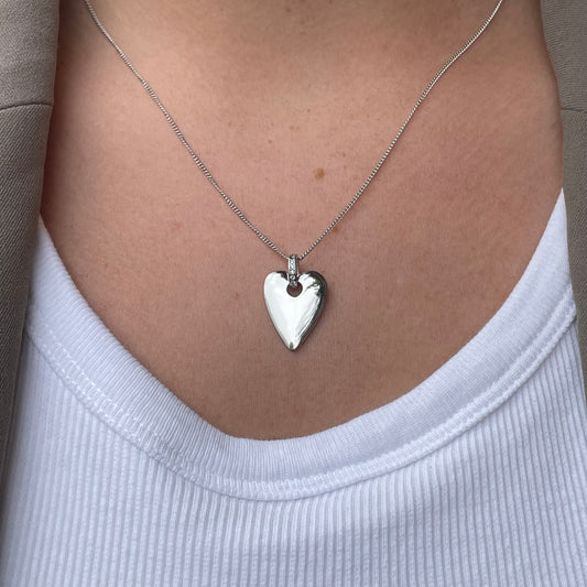 Silver Modern Heart CZ Necklace - John Ross Jewellers