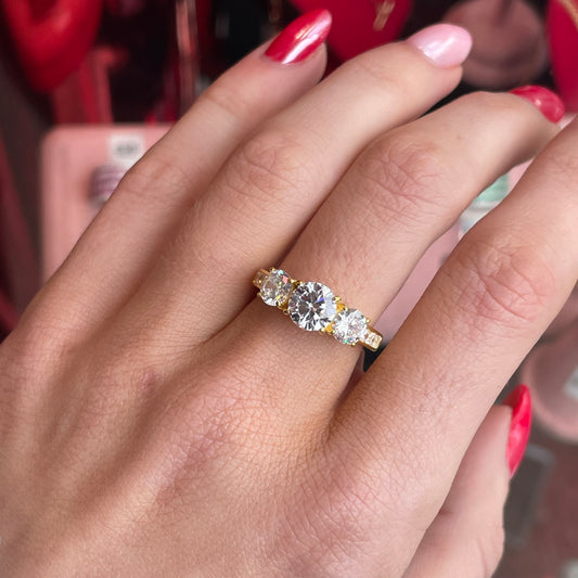 Sunshine CZ Trilogy Ring with Shoulders - John Ross Jewellers
