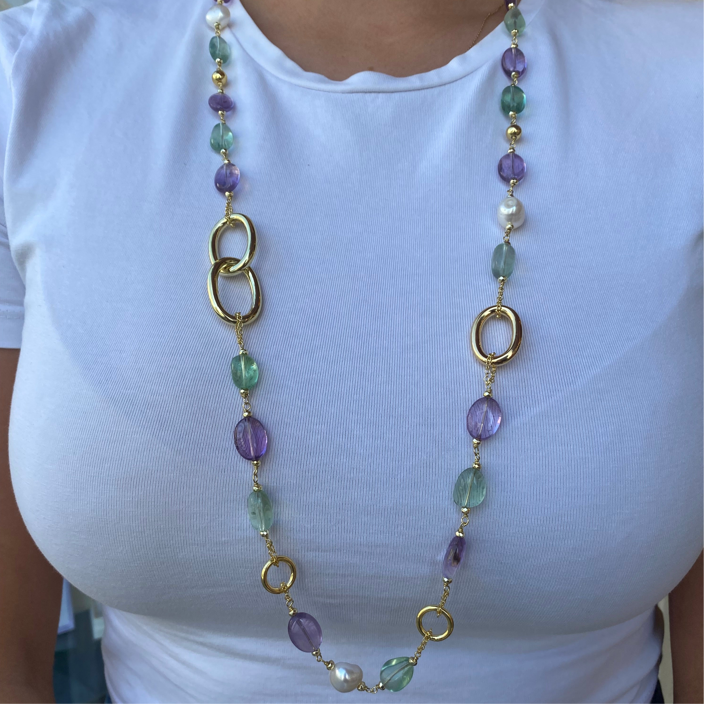Baroque Necklace | Horos | Amethyst & Green Quartz - John Ross Jewellers