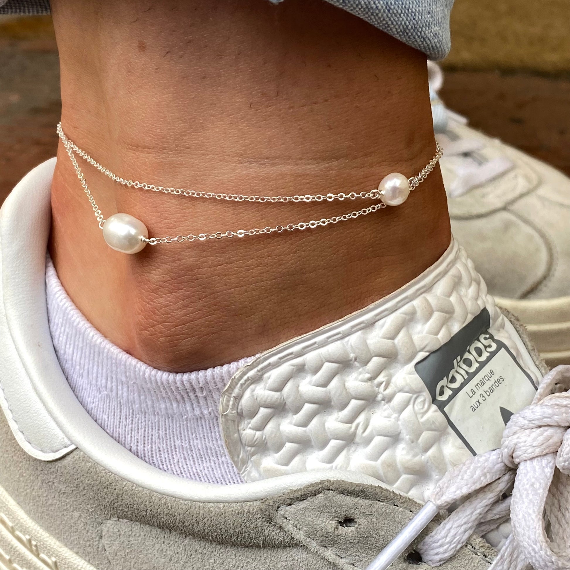 Silver Anklet - Double Freshwater Pearl - John Ross Jewellers