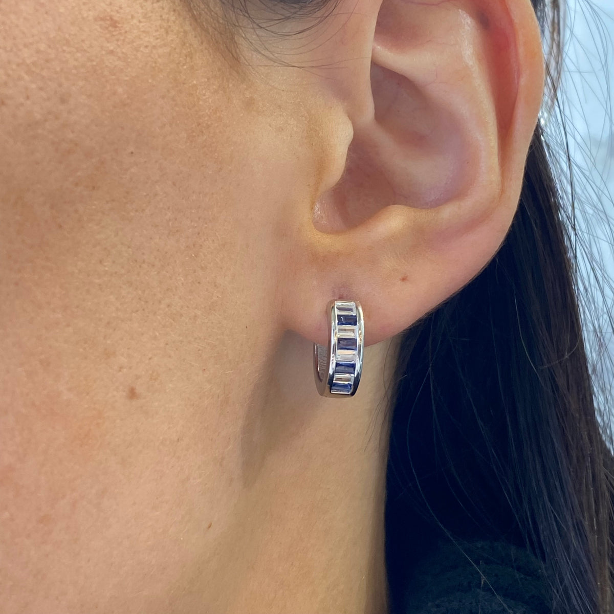 Silver Baguette CZ Hoop Earrings | Indigo Tanzanite