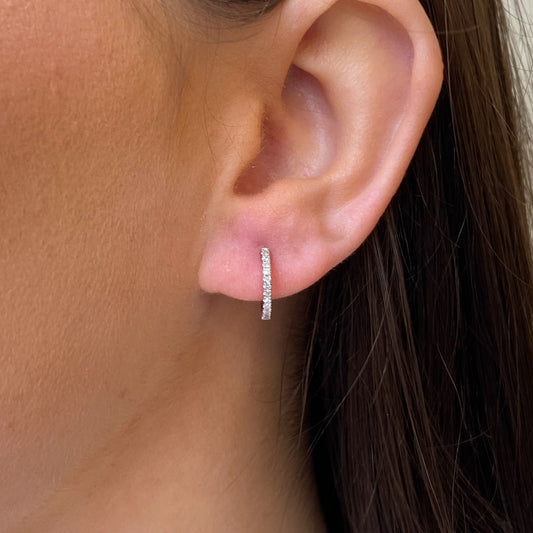 14ct White Gold Classic Diamond Set Skinny Hoop Earrings | 0.17ct - John Ross Jewellers