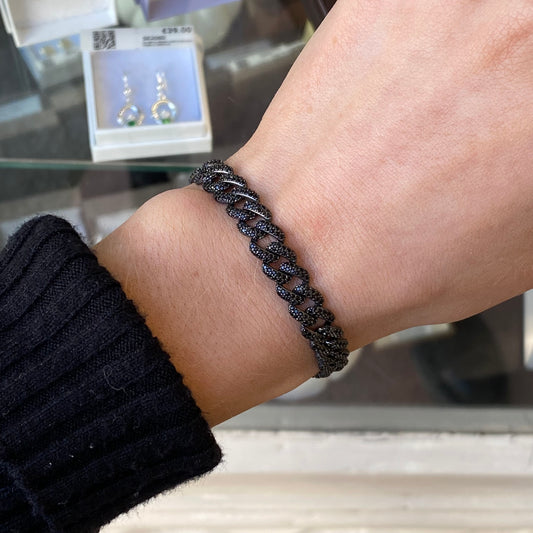 Black Rhodium CZ Curb Bracelet - John Ross Jewellers