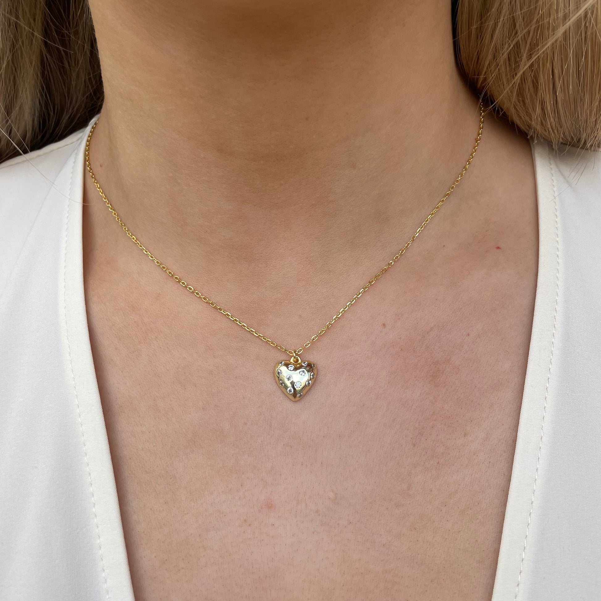 Sunshine CZ Dotted Heart Necklace | 40+5cm - John Ross Jewellers