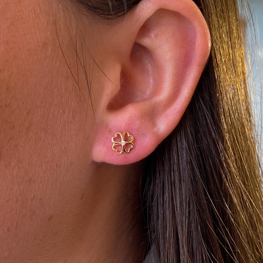 9ct Gold CZ Open Quatrefoil Stud Earrings - John Ross Jewellers