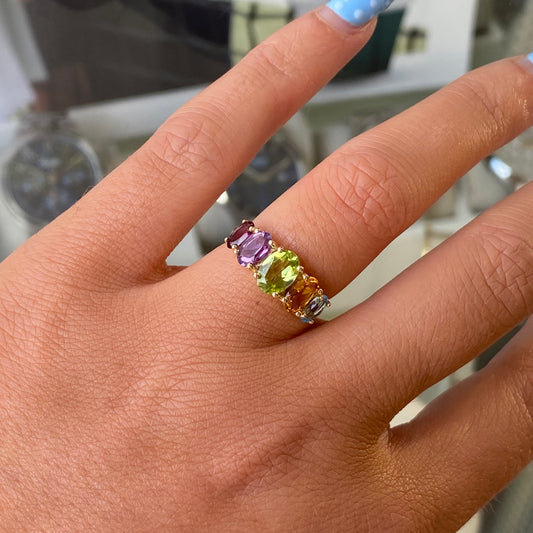 9ct Gold Five Stone Graduated Gemstone Ring - Semi-Precious - John Ross Jewellers