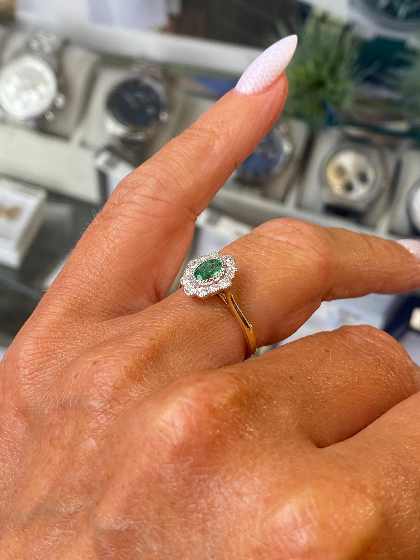 18ct Gold Emerald & Diamond Cluster Ring - John Ross Jewellers