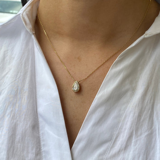9ct Gold Bezel Set Pear Cut Solitaire Necklace | 2.00ct Lab Grown IGI Cert