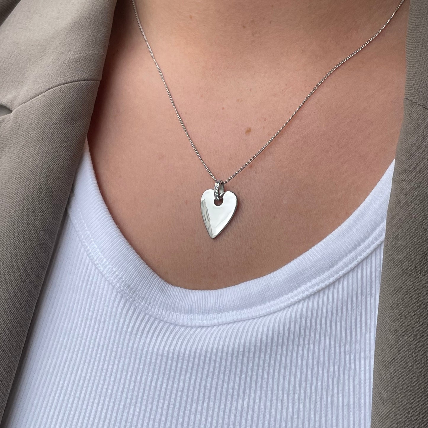 Silver Modern Heart CZ Necklace - John Ross Jewellers