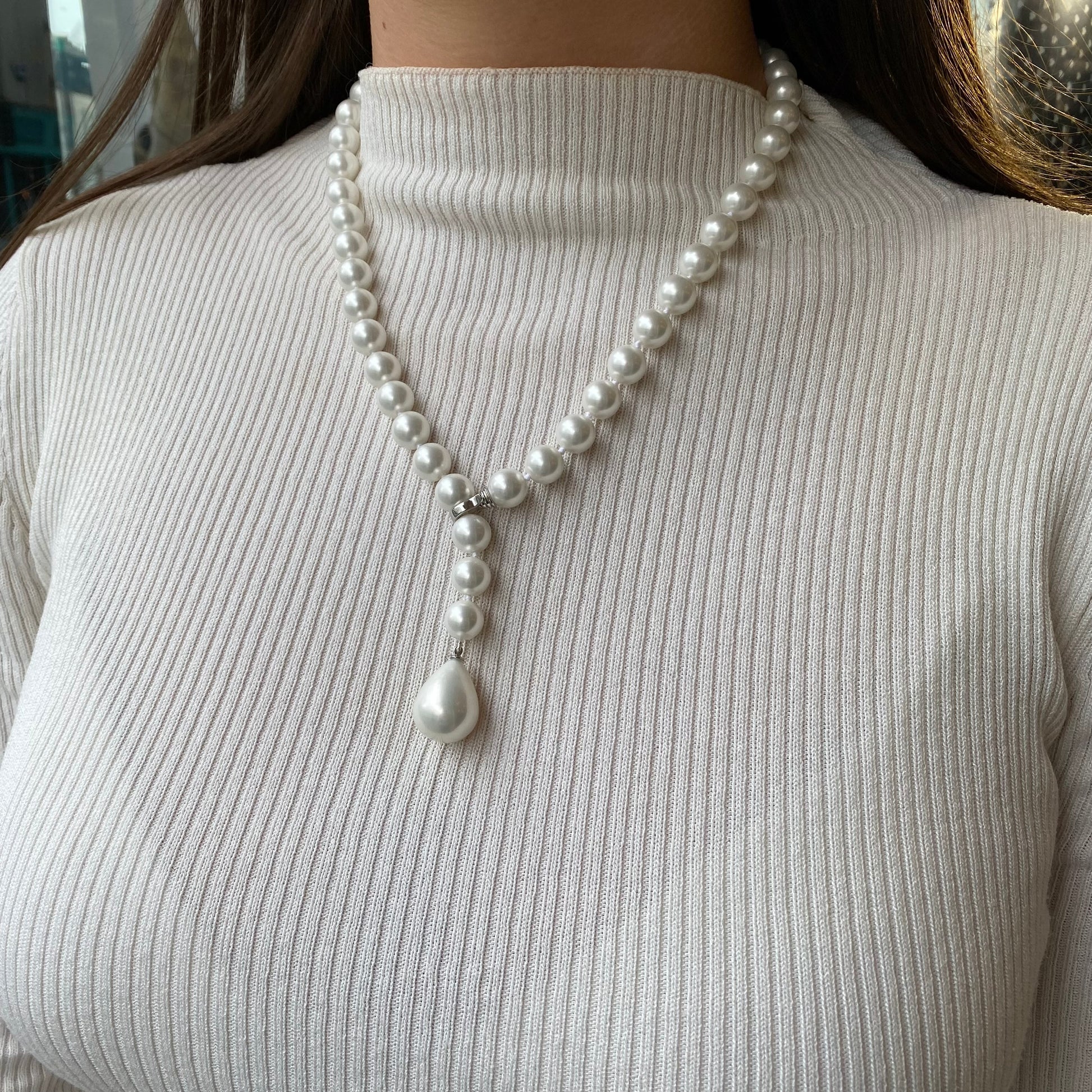 Silver Shell Pearl Lariat Necklace | 60cm - John Ross Jewellers