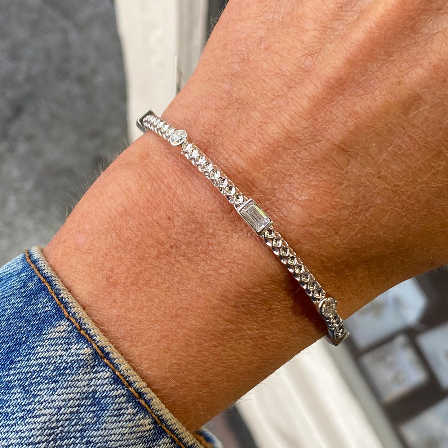 Silver CZ Braided Bangle