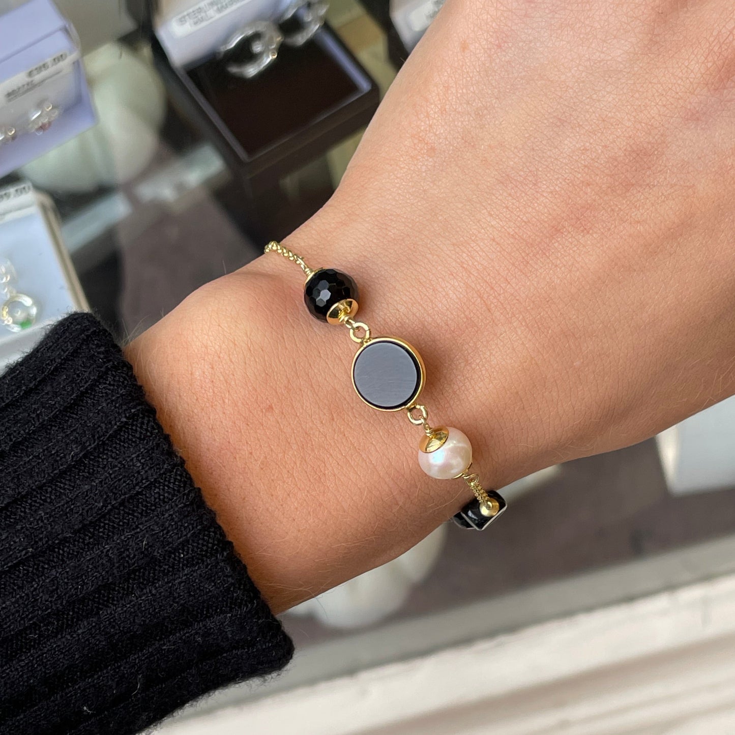 Onyx, Mother of Pearl & Pearl Bracelet - John Ross Jewellers