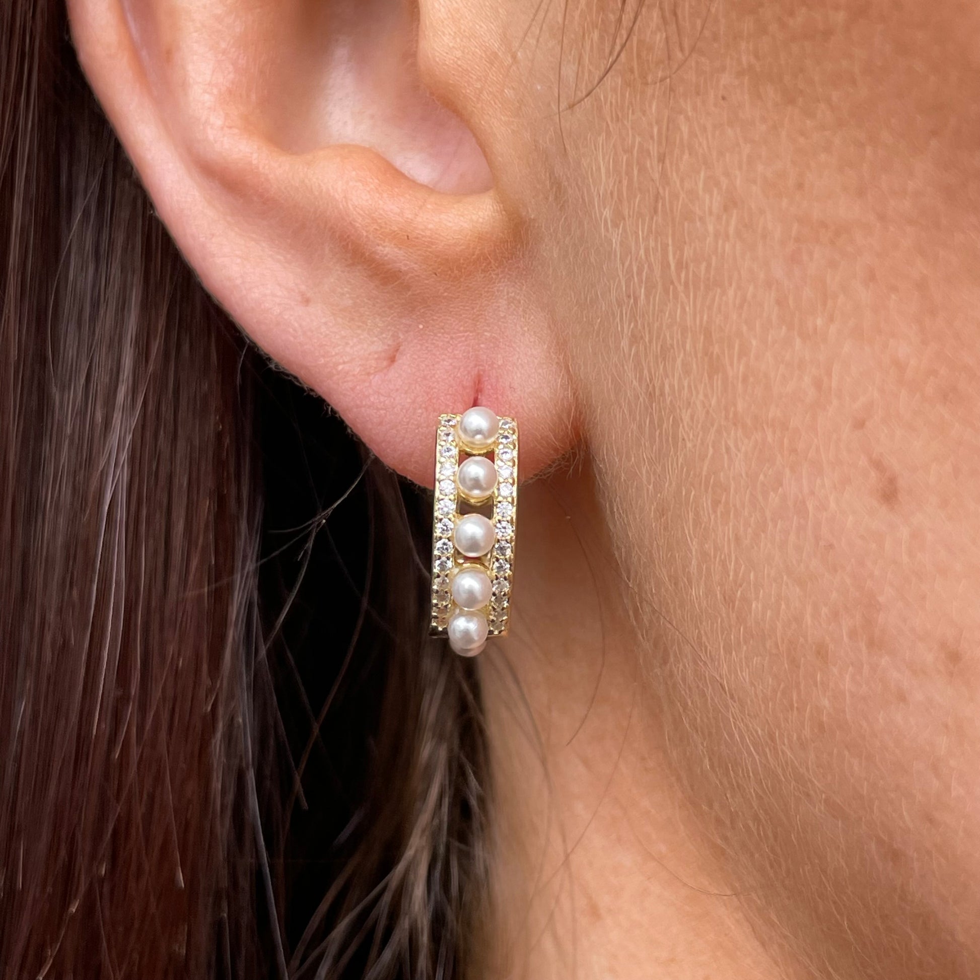 Sunshine CZ & Pearl Hoop Earrings - John Ross Jewellers