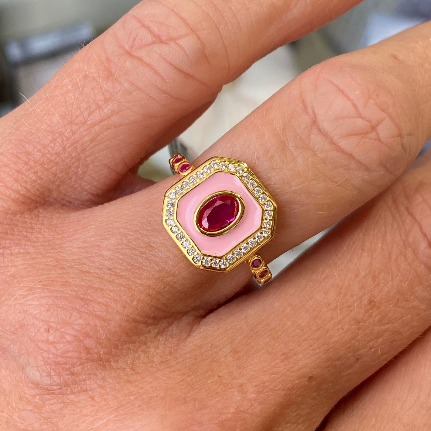 Sunshine Enamel Sensation Ring | Bubblegum & Ruby - John Ross Jewellers