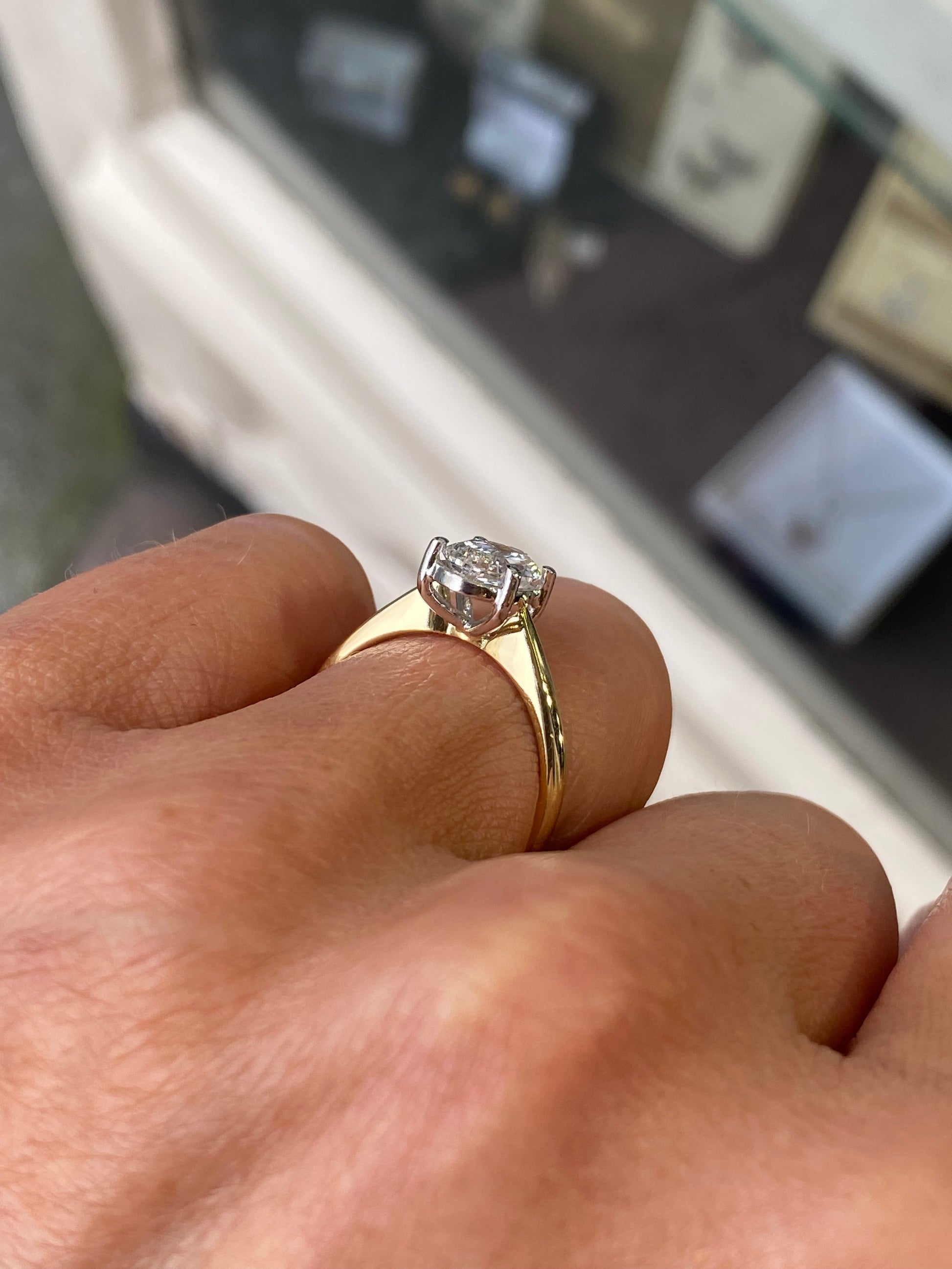 18ct Gold Solitaire Engagement Ring | Certificated Lab Step Cut Oval - John Ross Jewellers