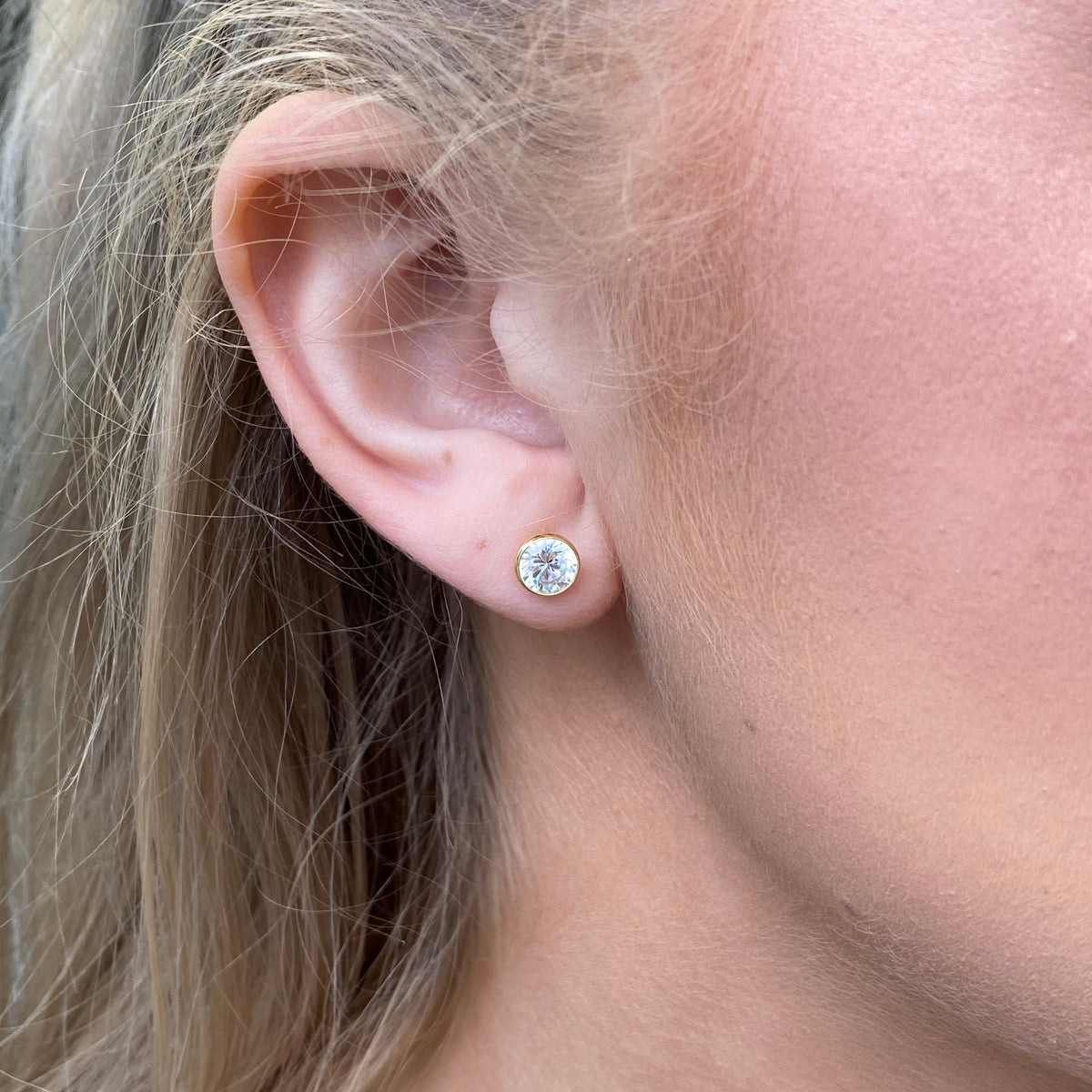 Sunshine CZ Bezel Stud Earrings | 6mm