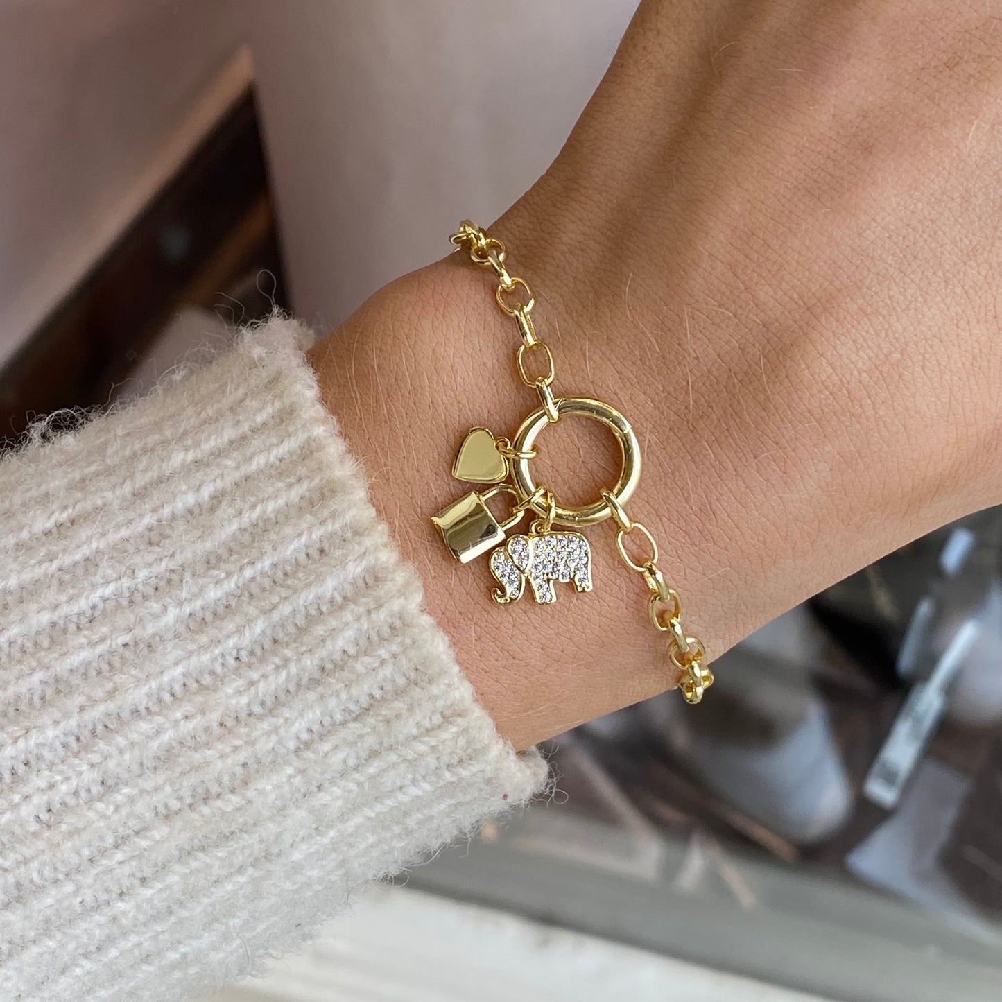 Sunshine Charming Bracelet | 17+3cm | Elephant, Heart & Padlock - John Ross Jewellers