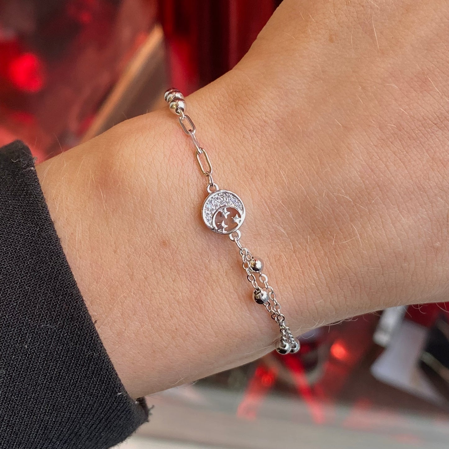 Silver Moon & Stars CZ Bracelet | 17+3cm - John Ross Jewellers