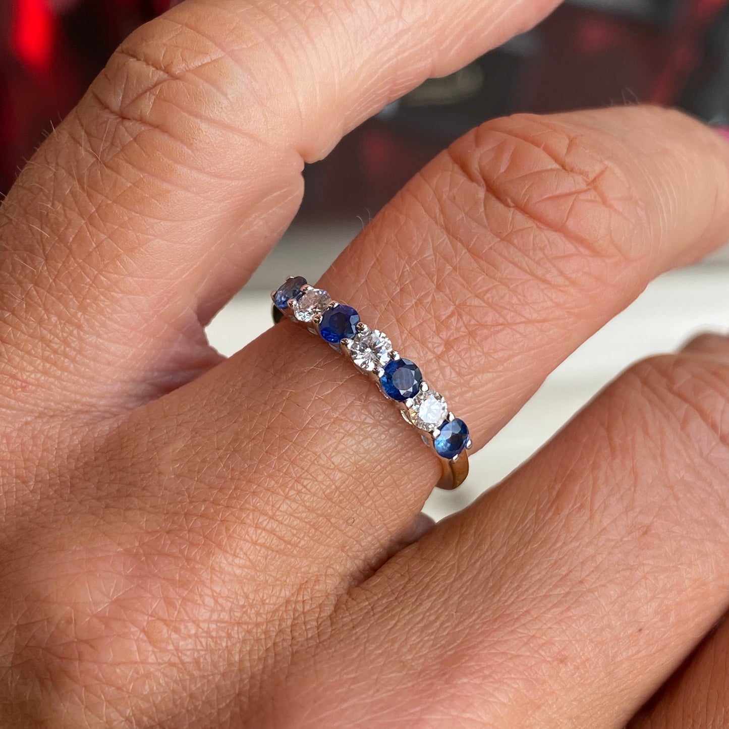 18ct Gold Seven Stone Sapphire & Diamond Eternity Ring