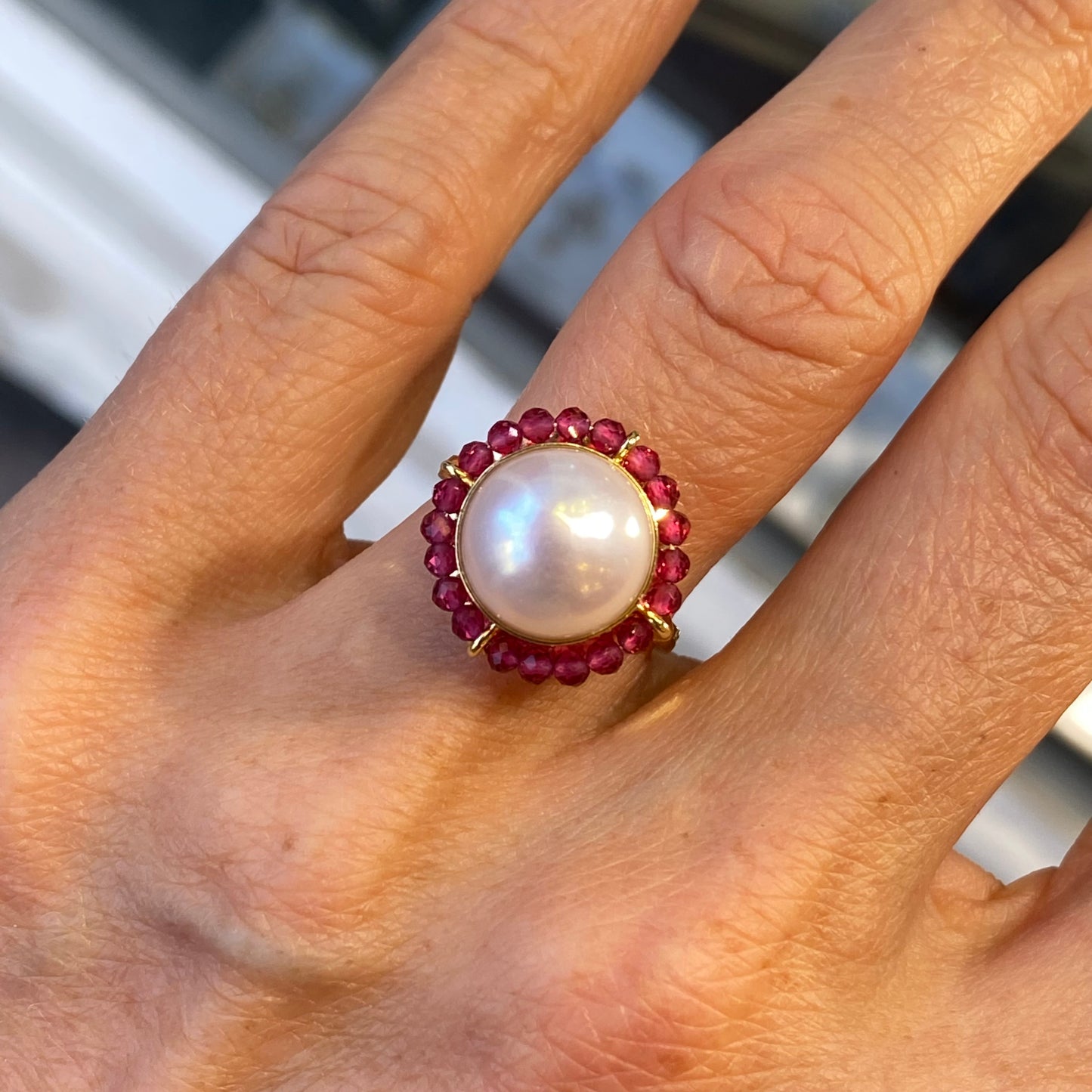 Baroque Pearl & Crystal Ring | Red