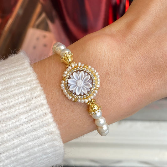 Flower Cameo, Pearl & CZ Bracelet - John Ross Jewellers