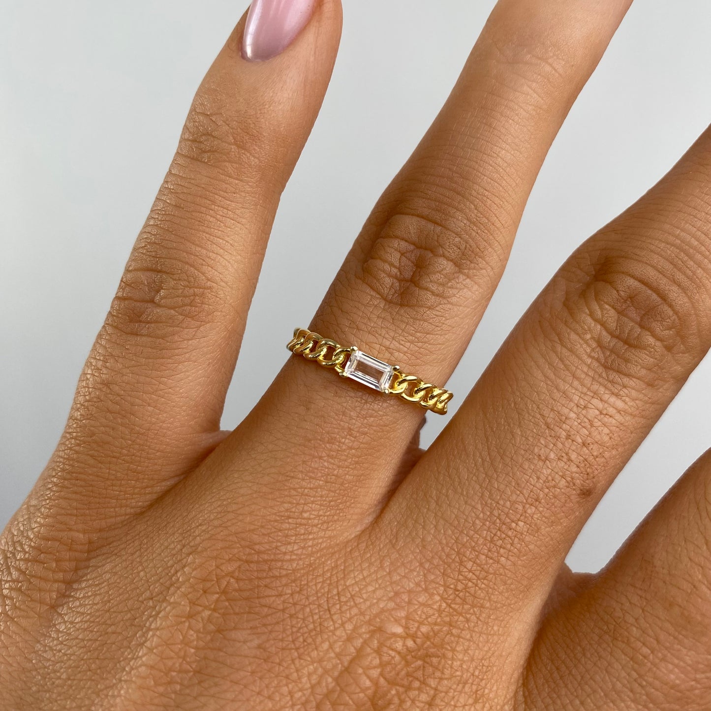 Sunshine Emerald Cut CZ Chain Ring - John Ross Jewellers