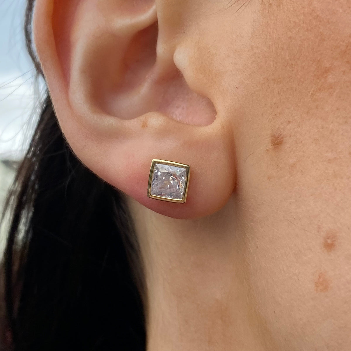 Sunshine Rubover Princess CZ Stud Earrings