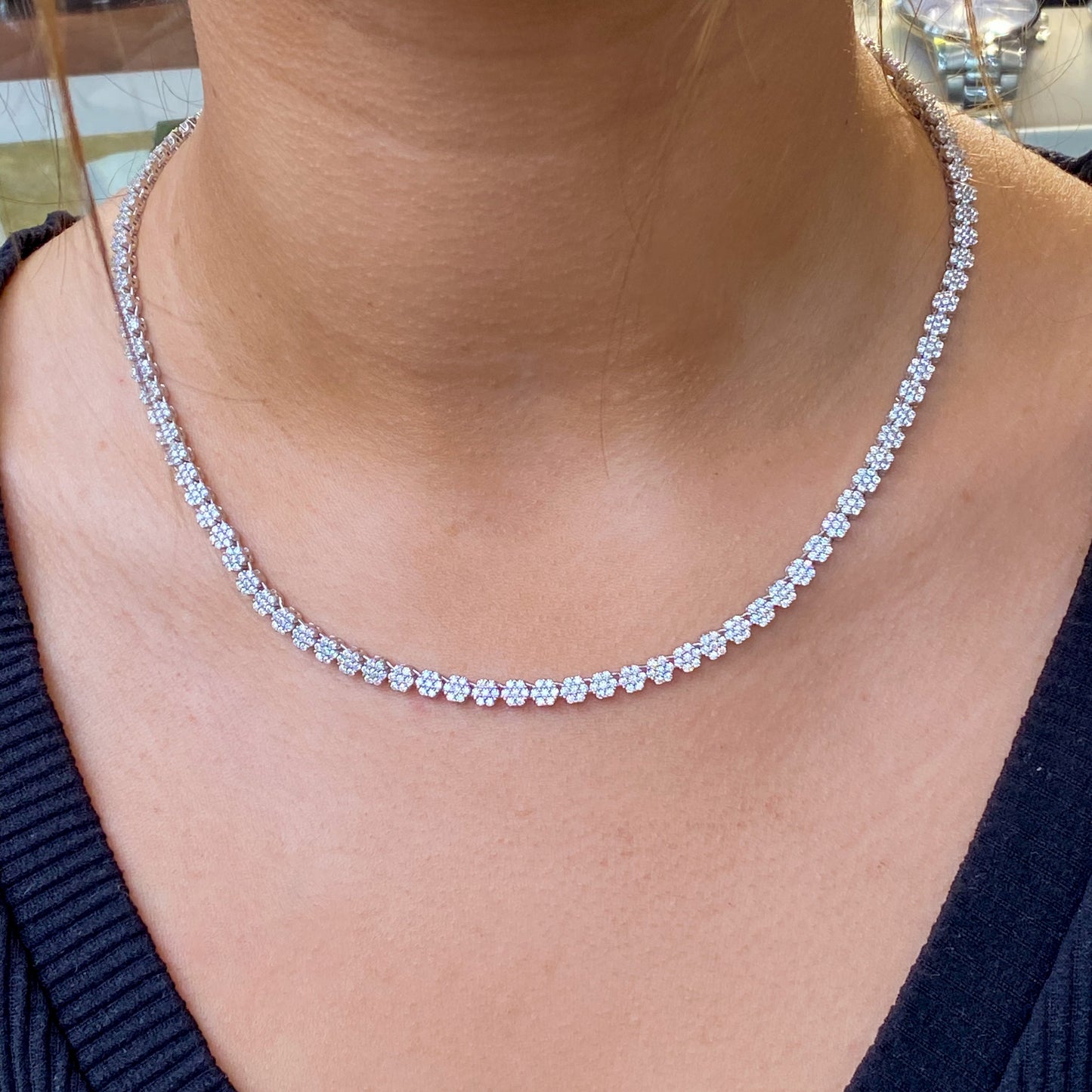 Silver CZ Floral Line Necklace - John Ross Jewellers