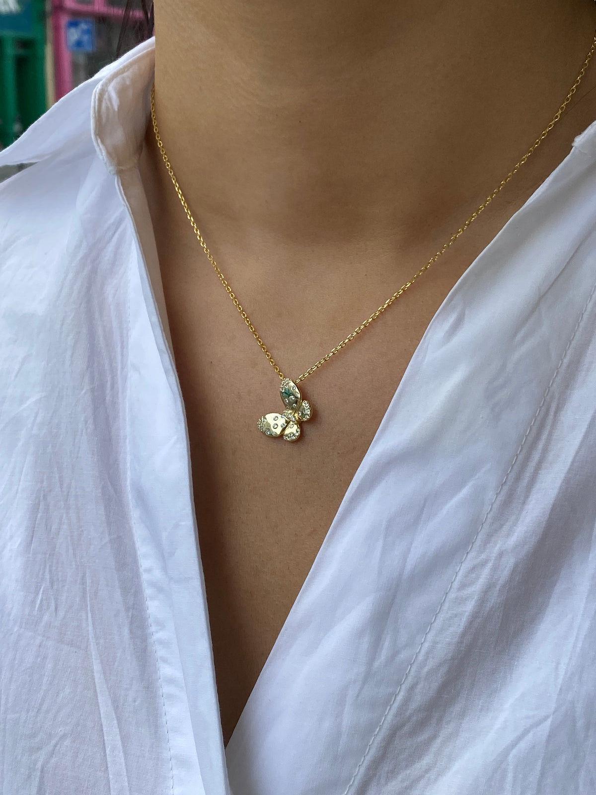 Sunshine CZ Speckled Butterfly Necklace | 40 + 5cm