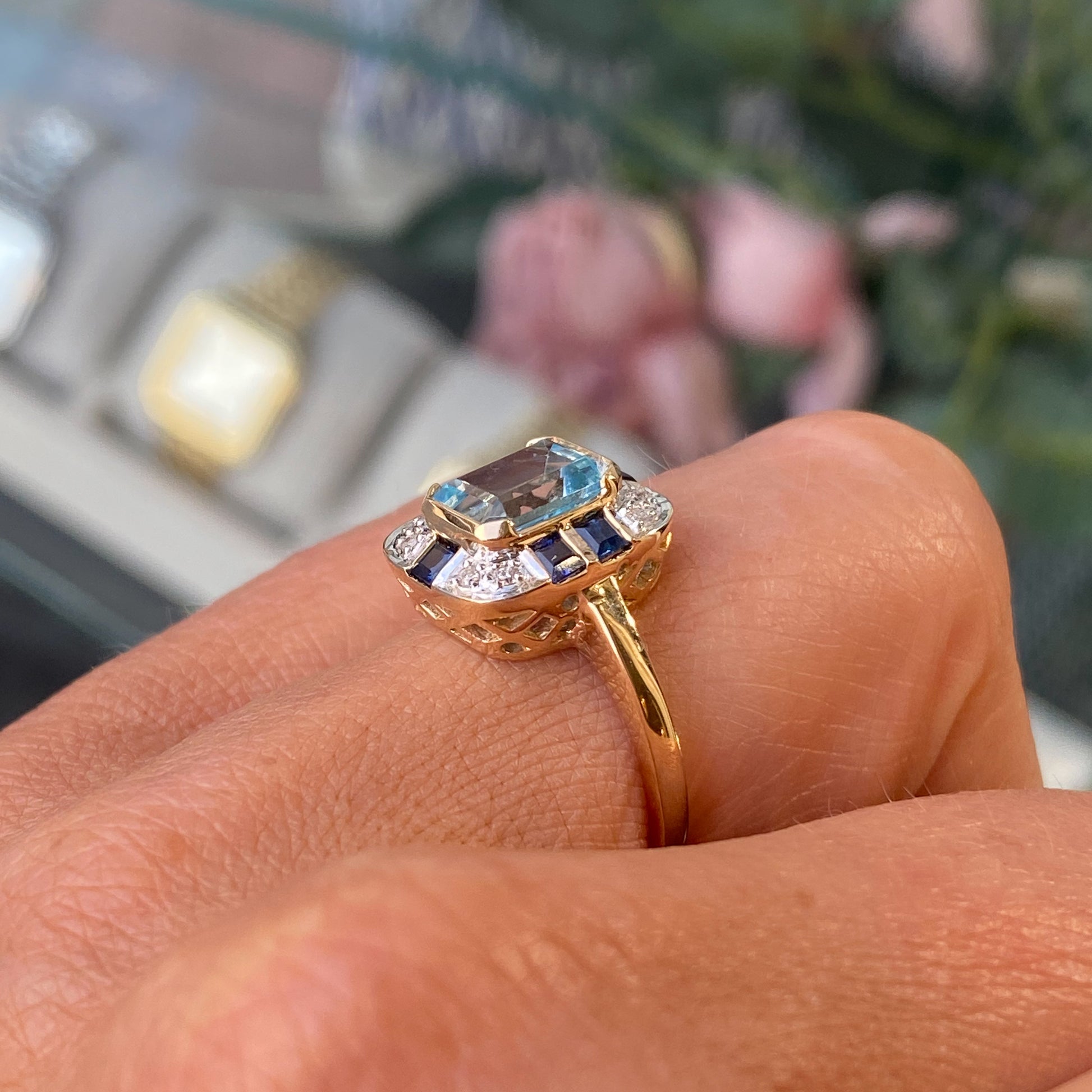 9ct Gold Blue Topaz, Sapphire & Diamond Ring - John Ross Jewellers