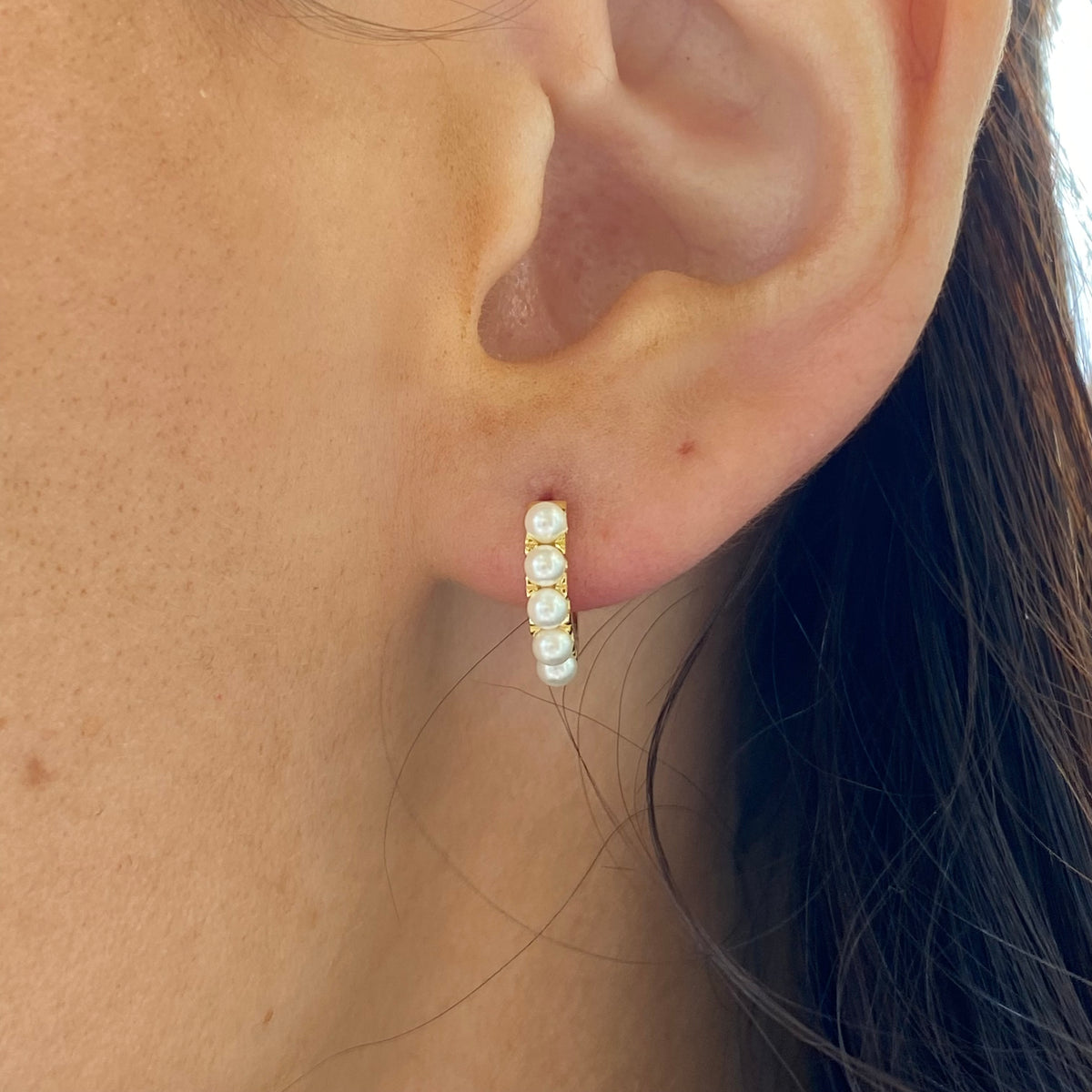 Sunshine Faux Pearl Huggie Hoop Earrings