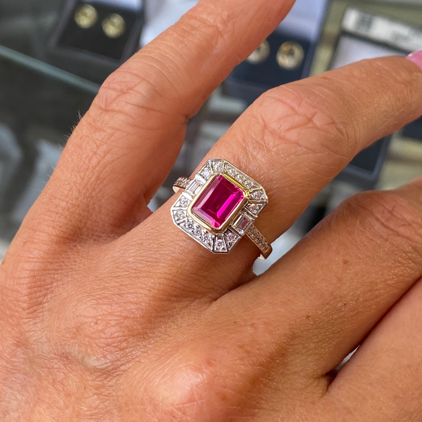 9ct Gold Created Ruby & CZ Vintage Style Ring - John Ross Jewellers