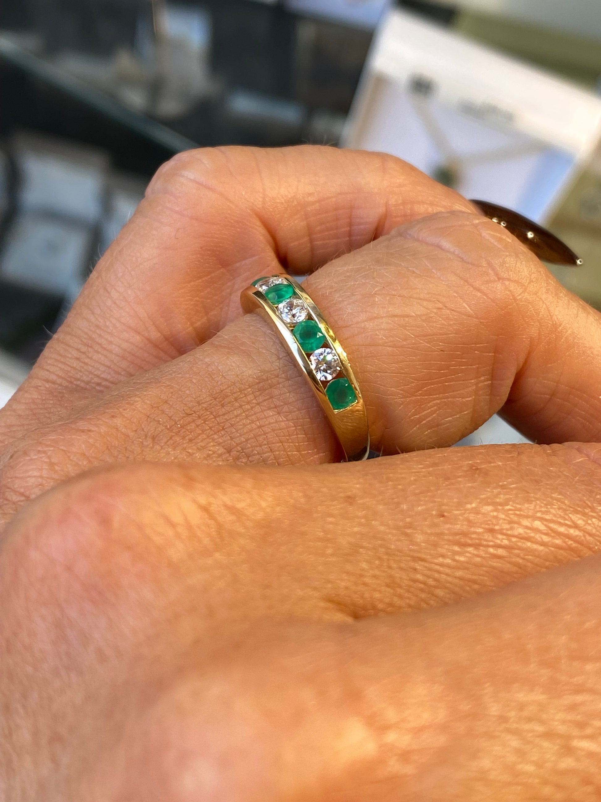 9ct Gold Channel Eternity Ring - Green Agate & CZ - John Ross Jewellers