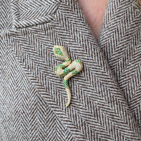 Sunshine CZ Serpent Brooch | Emerald Green - John Ross Jewellers