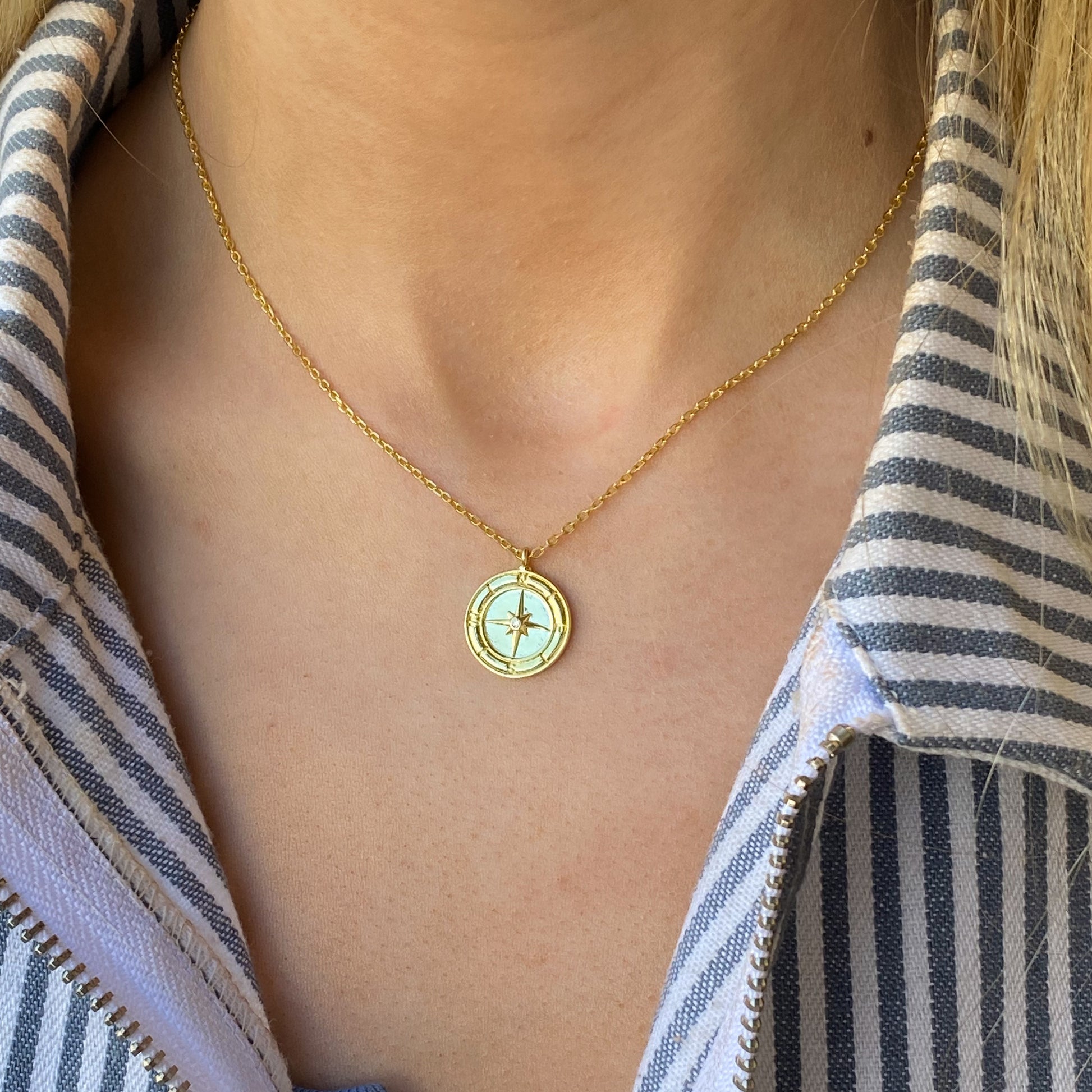 Sunshine CZ Compass Disc Necklace - John Ross Jewellers