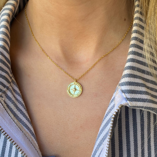 Sunshine CZ Compass Disc Necklace - John Ross Jewellers