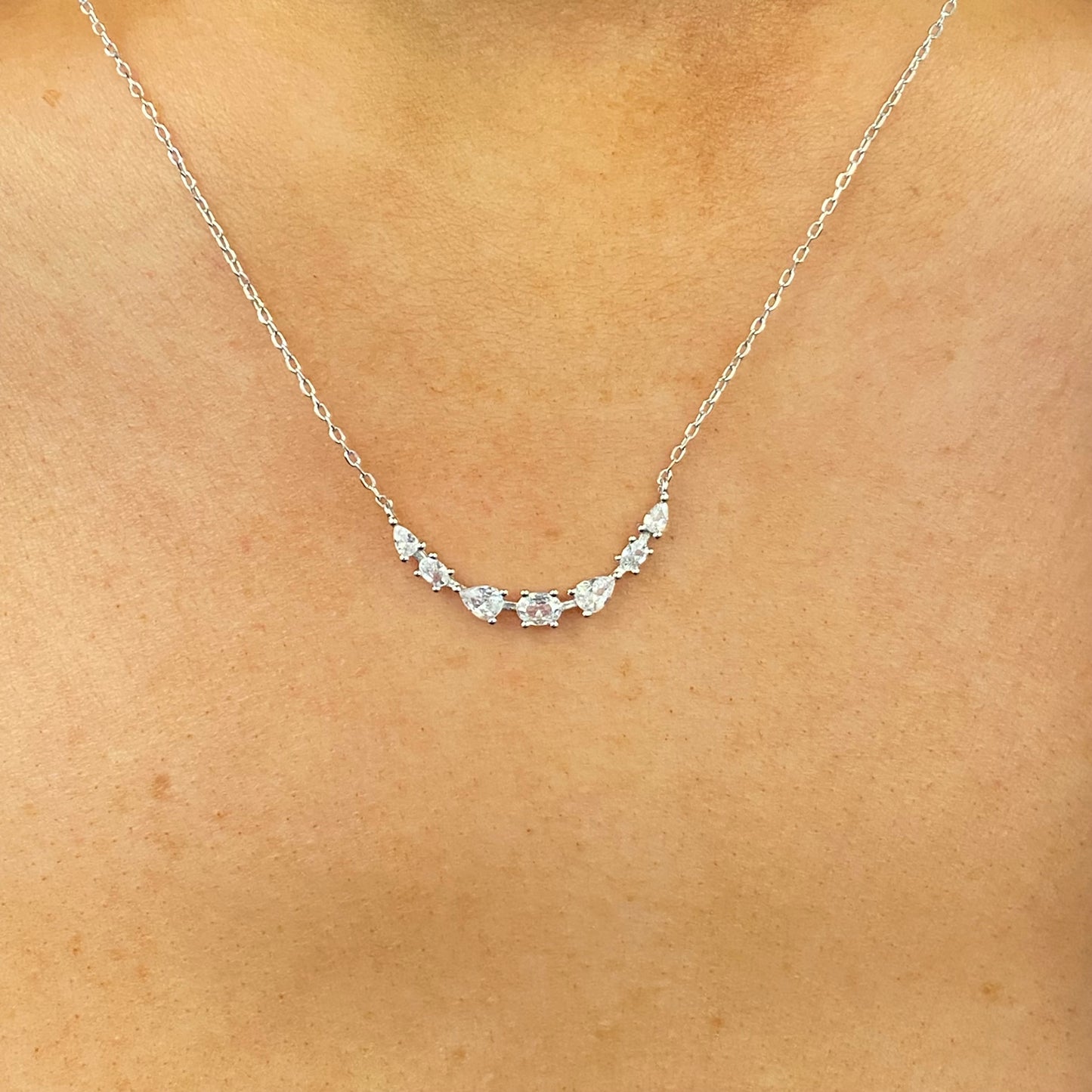 Silver CZ tiara necklace by Comero, featuring sparkling cubic zirconia in a delicate design, adjustable length 42+3cm.