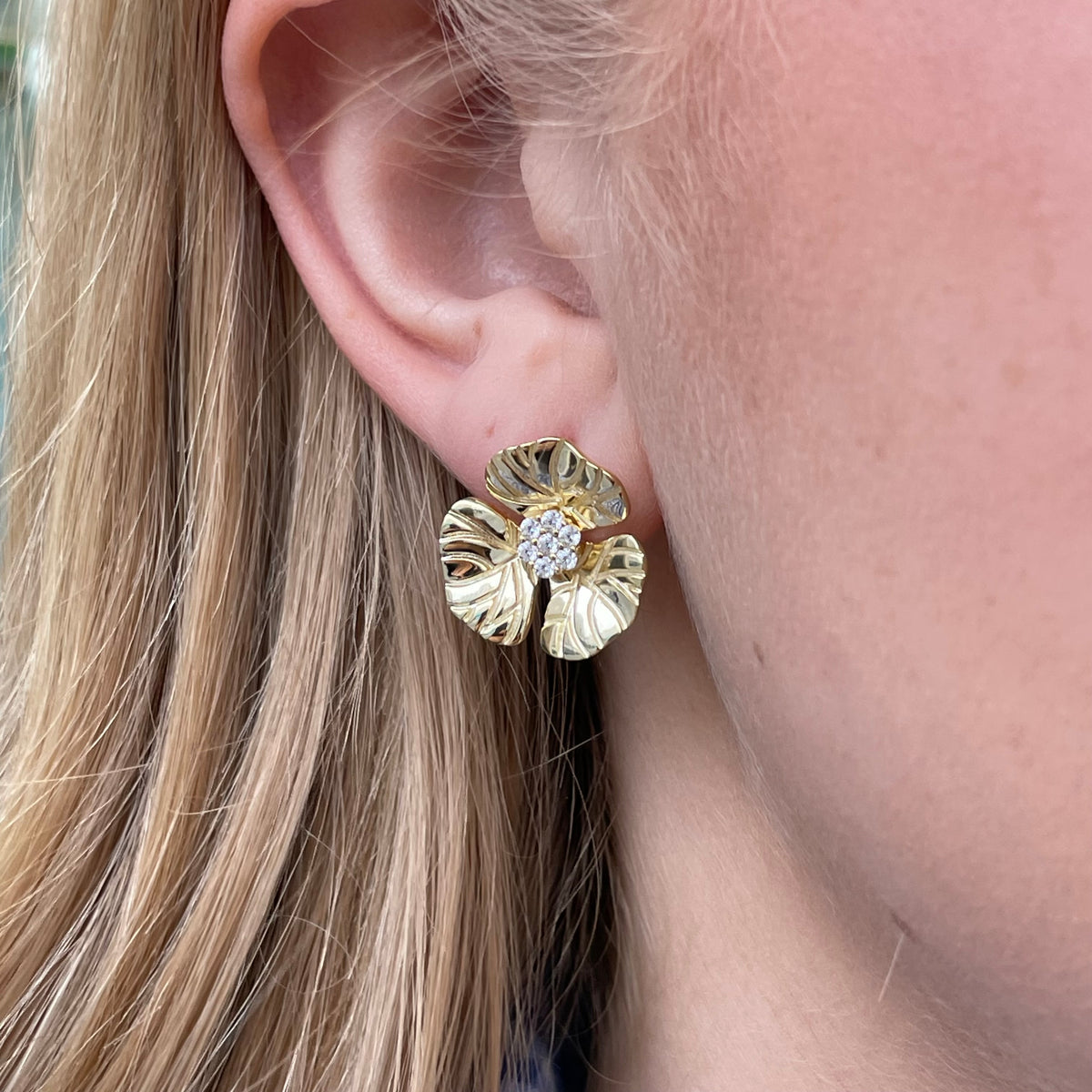 Sunshine CZ Trefoil Stud Earrings