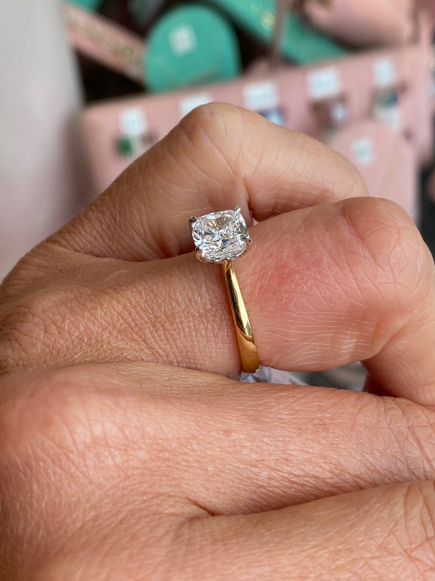 TCA 18ct gold cushion solitaire engagement ring with a 2.02ct certificated lab-grown diamond, elegant and sparkling design.